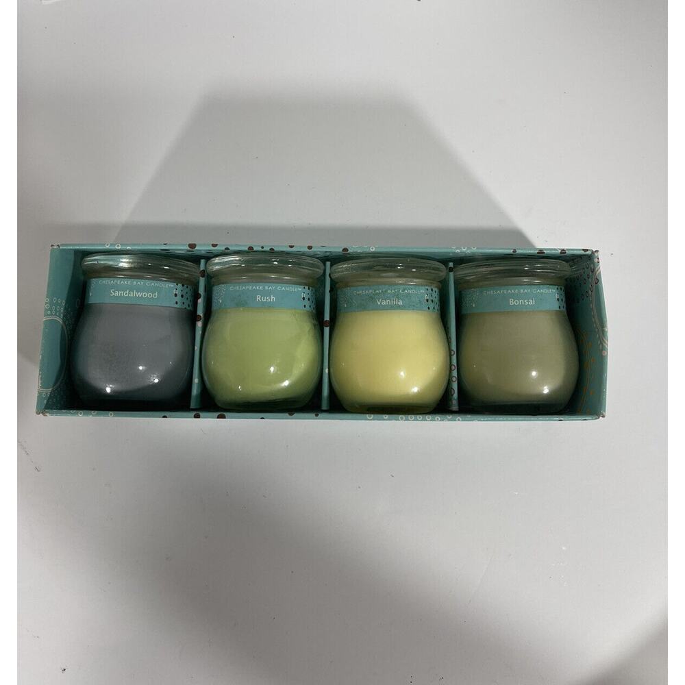 Chesapeake Bay Mini Jars‎ Candle 4 Set Sandalwood Rush Bonsai Vanilla Lead Free